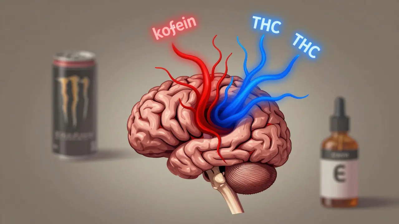 Mozeček s narušeným prouděním krve kvůli konfliktu THC a kofeinu.