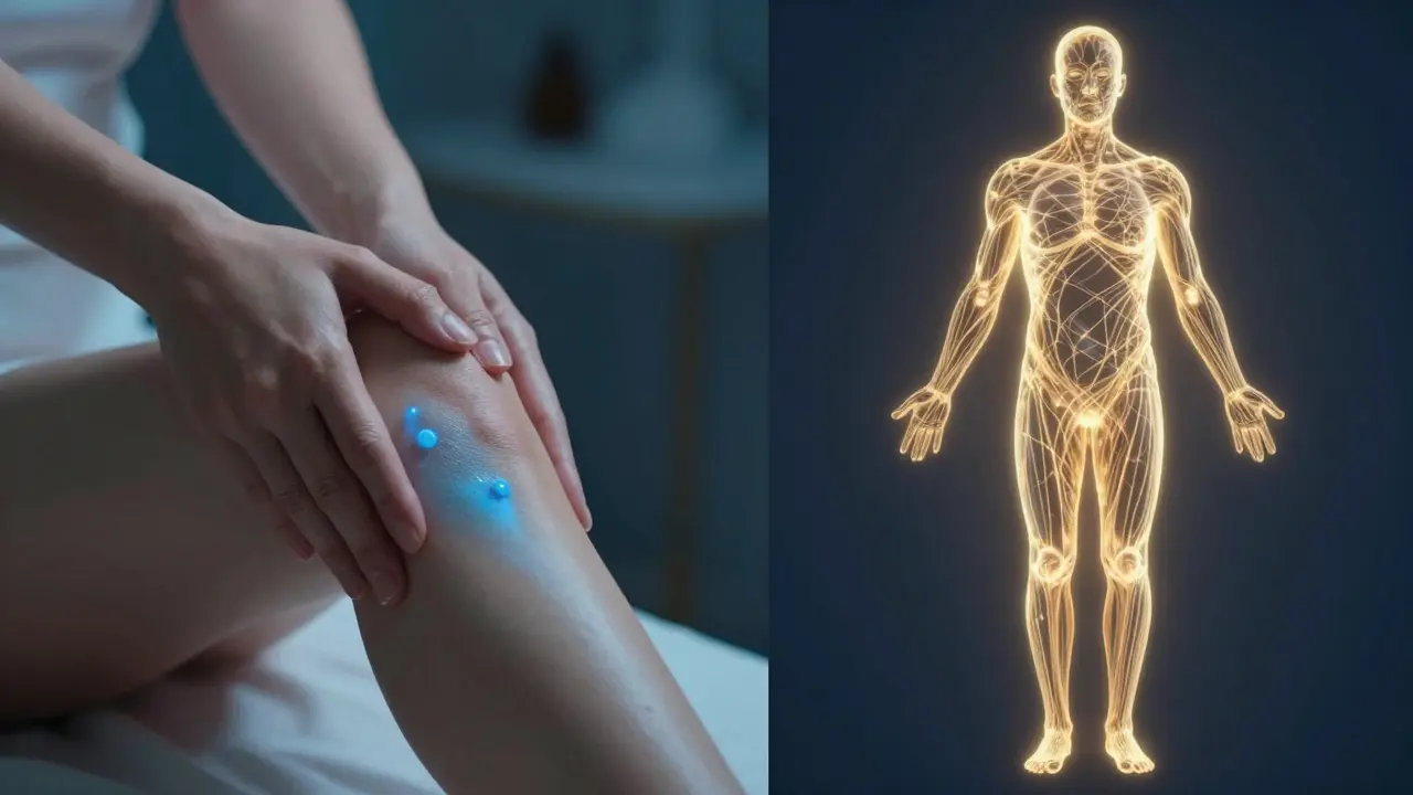 Kombinace lokálního CBD gelu na kloub a systémového působení v těle.