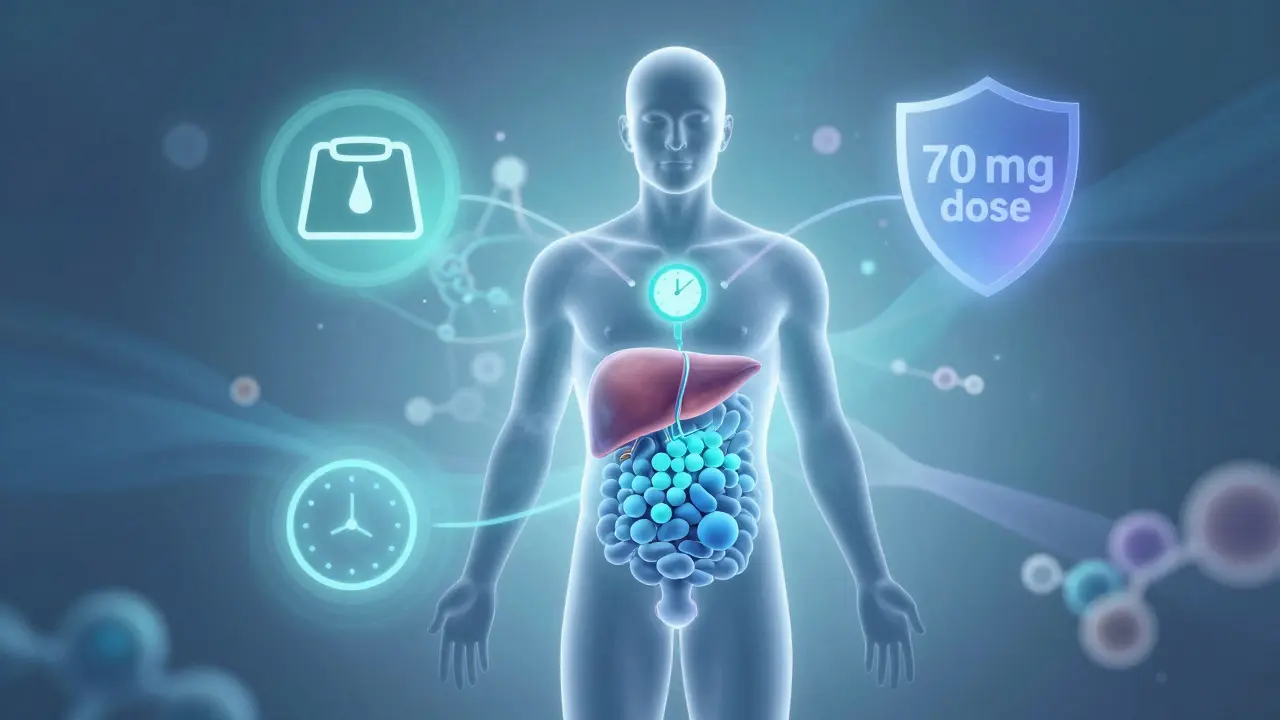 Abstraktní ilustrace lidského těla ukazující vliv váhy a metabolizmu na účinek CBD