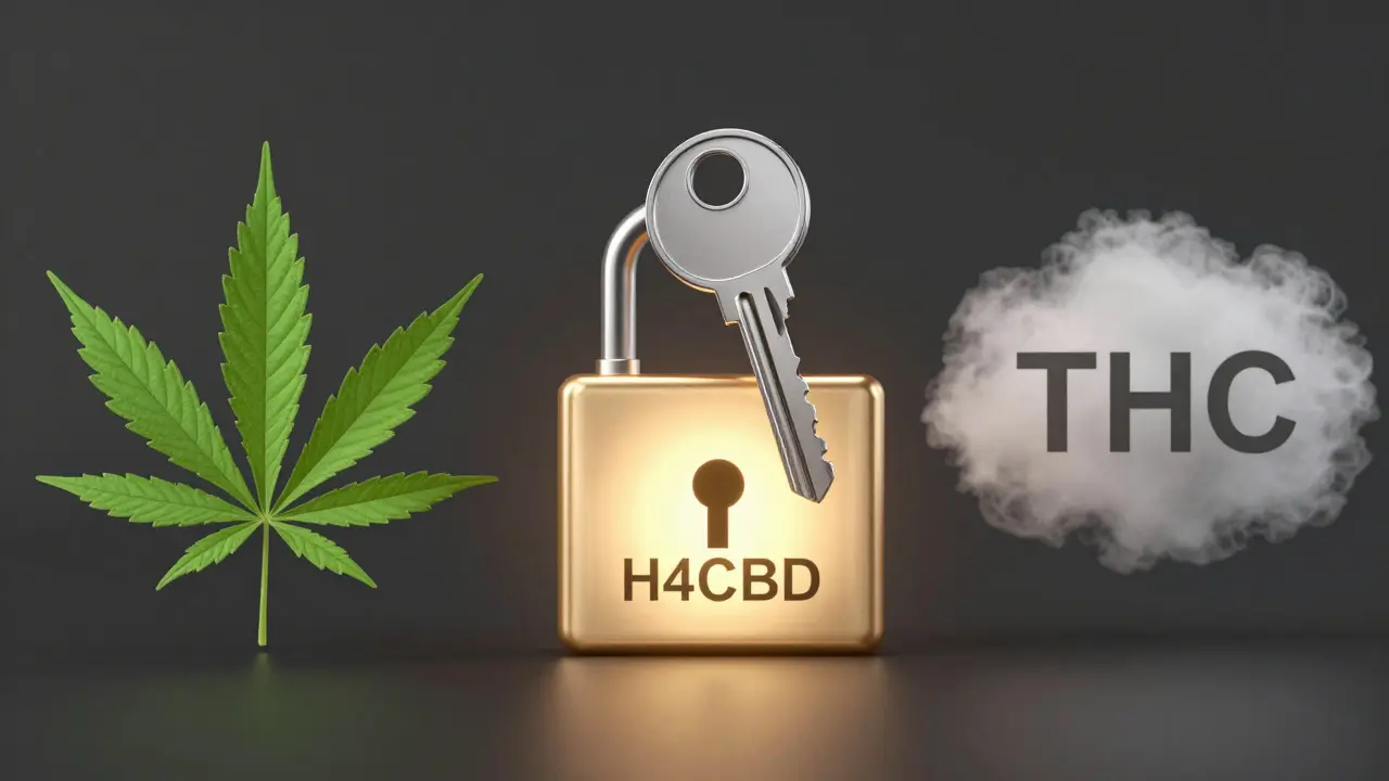 Klíč H4CBD přesně zapadá do receptoru, na rozdíl od THC a přírodního CBD.
