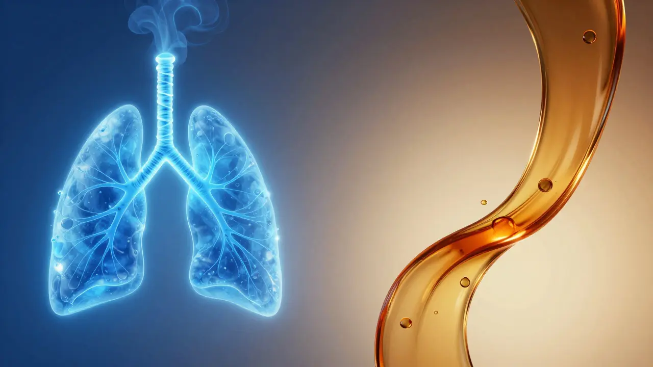 Abstraktní vizualizace rychlé absorpce vape versus pomalé účinkování oleje