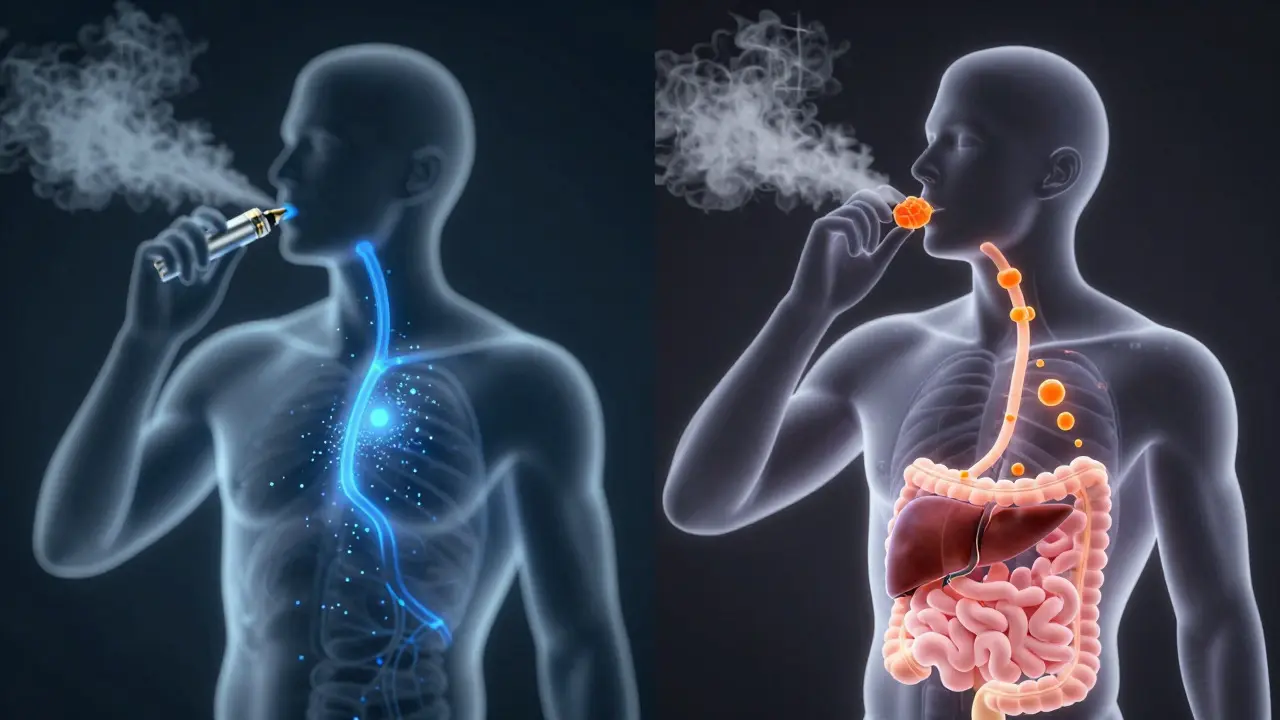 Ilustrace rychlosti vstřebávání HHC při vaping a jídle