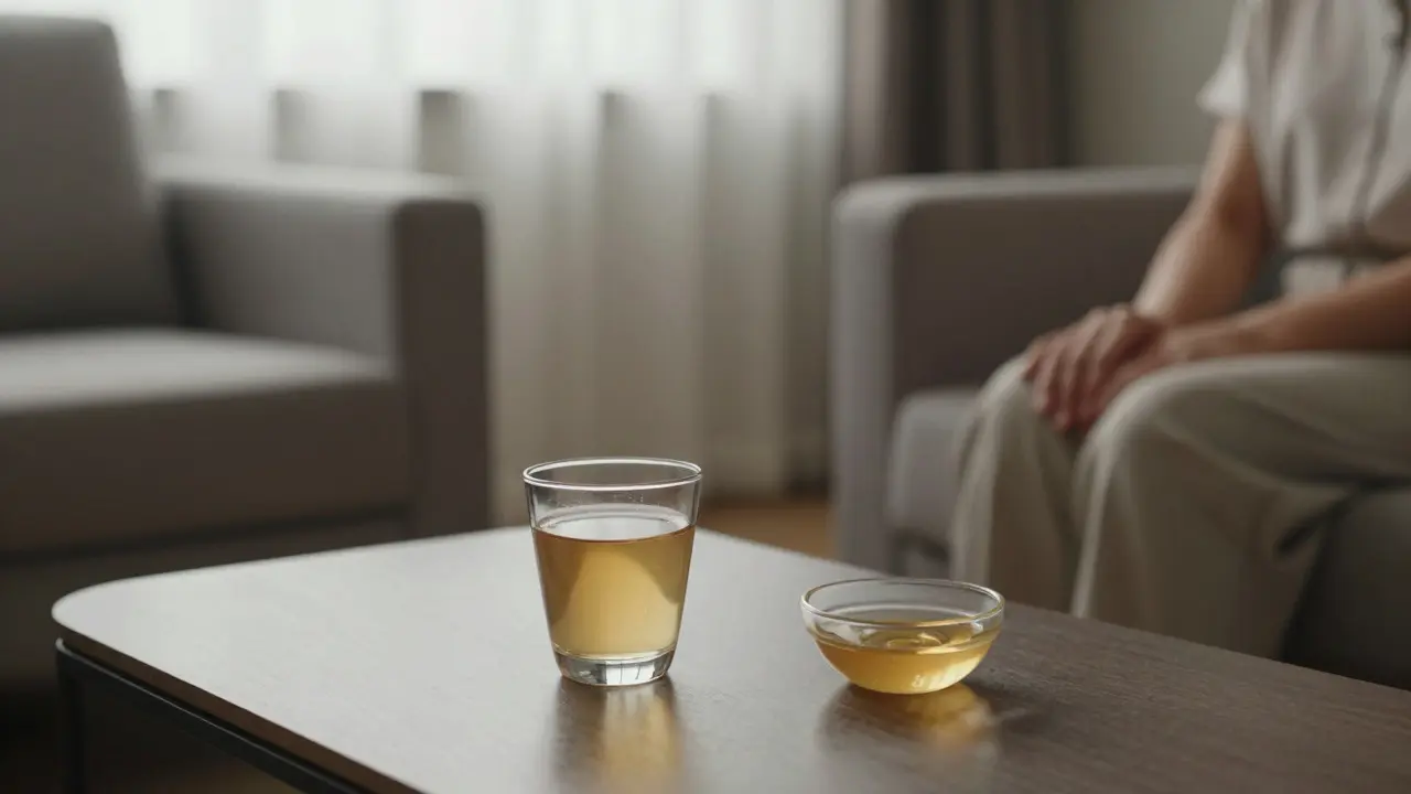 Klidná scéna s konopným čajem pro relaxaci