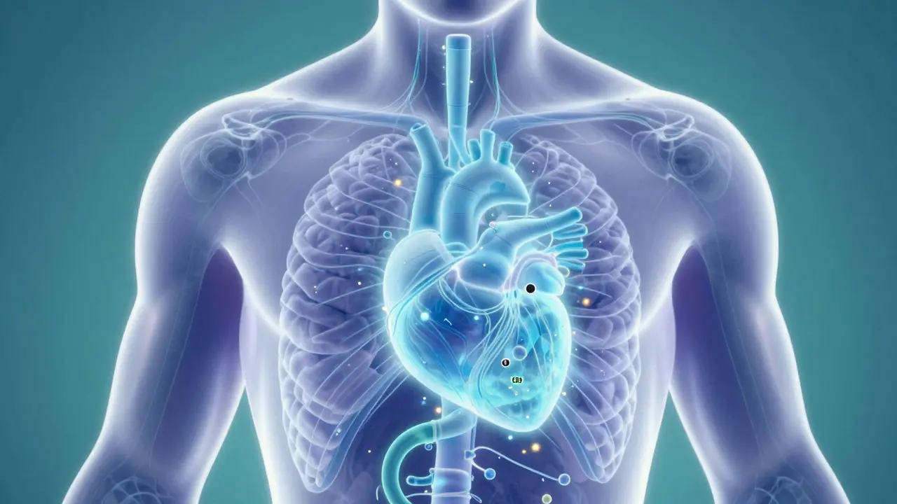 Konceptuální vizualizace interakce CBD molekul s endokanabinoidním systémem