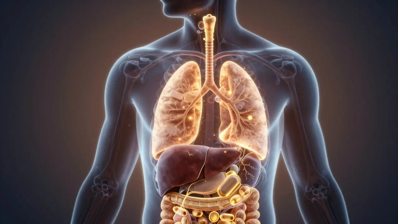 Schematické zobrazení metabolizace CBD v lidském těle
