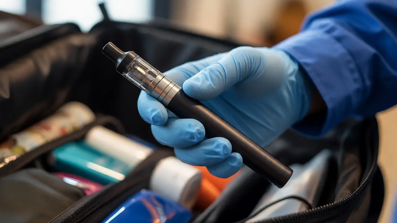 Detailní záběr na dab pen držený úředníkem při kontrole