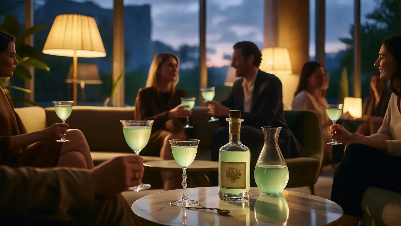 Společenská setkání s pitím ředěného absintu v elegantním prostředí